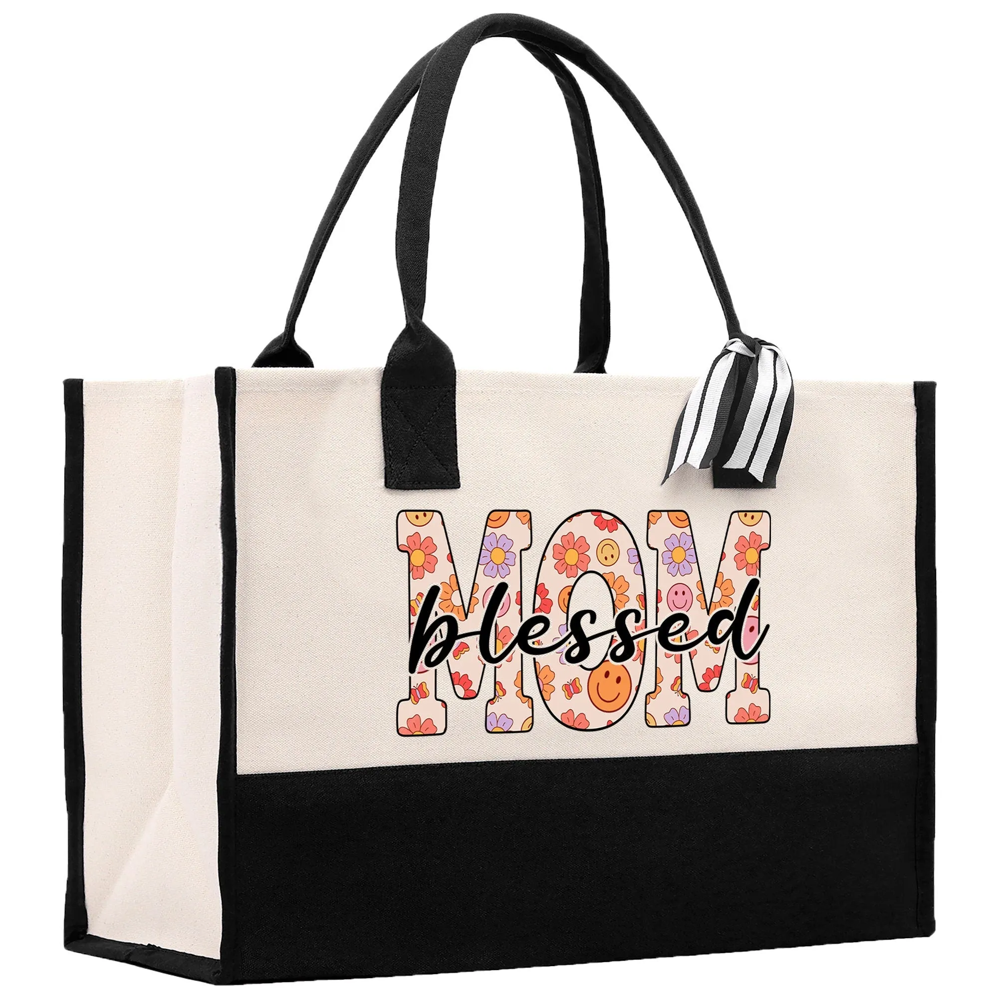 Cute Floral Blessed Mom Cotton Canvas Tote Bag Mom Gift Mom Bag Mom Shopping Bag New Mom Gift Best Mom Ever Bag Boy Girl Mama Tote